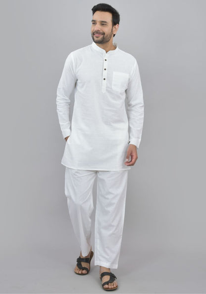Men Cotton Solid Co-ord Set White-47047