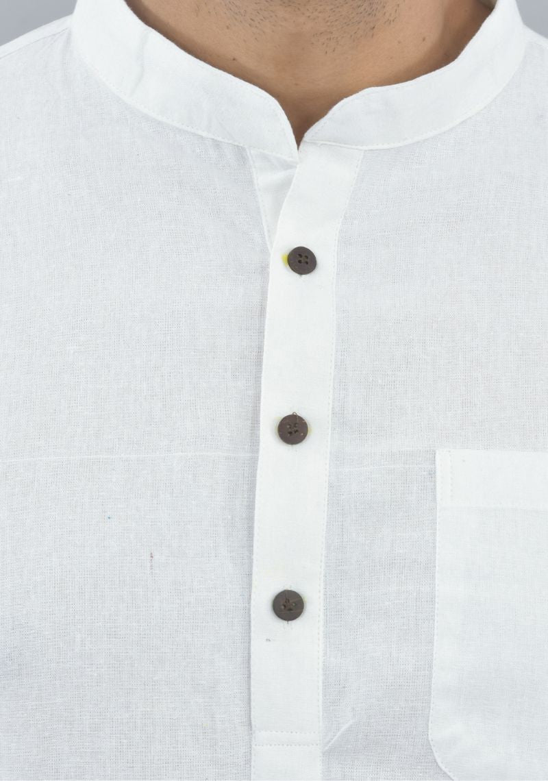 Men Cotton Solid Co-ord Set White-47047