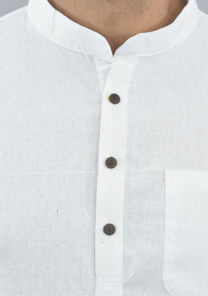 Men Cotton Solid Co-ord Set White-47047