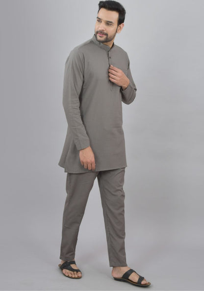 Men Cotton Solid Co-ord Set Gray-47048