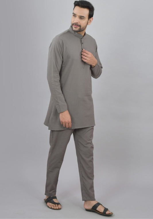 Men Cotton Solid Co-ord Set Gray-47048