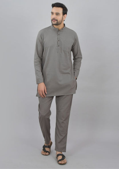 Men Cotton Solid Co-ord Set Gray-47048