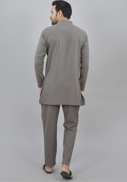 Men Cotton Solid Co-ord Set Gray-47048