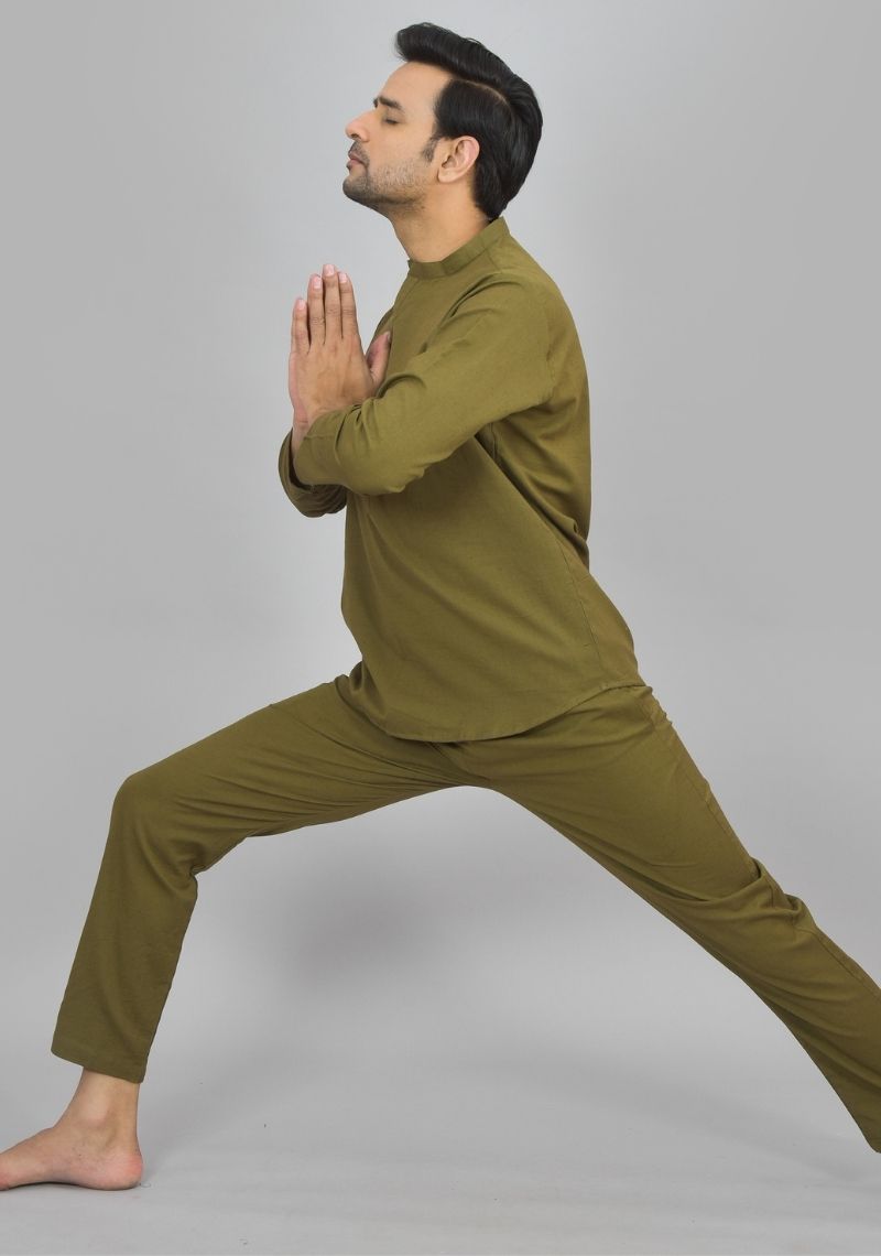 Men Cotton Solid Co-ord Set Mehndi Green-47317