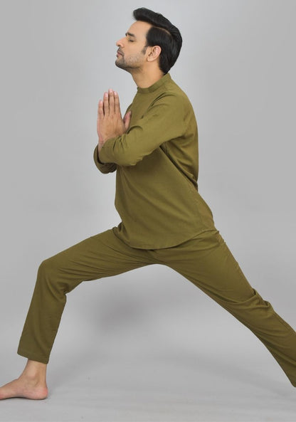 Men Cotton Solid Co-ord Set Mehndi Green-47317