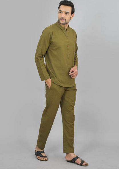 Men Cotton Solid Co-ord Set Mehndi Green-47317