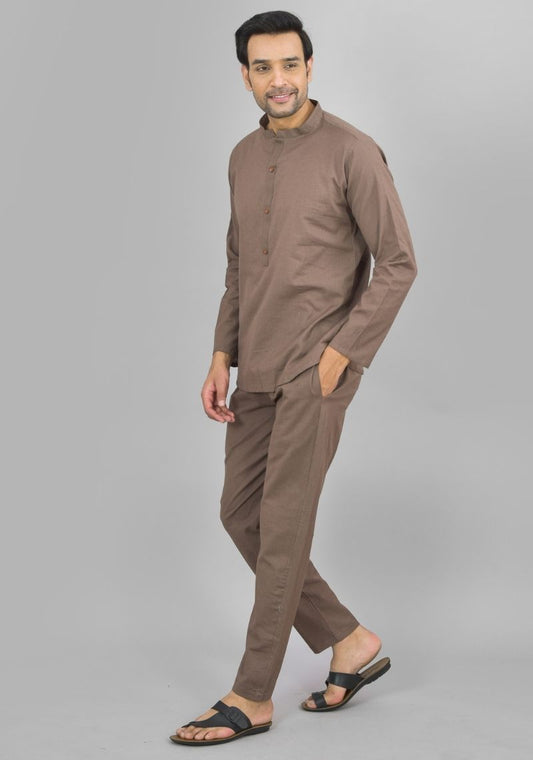 Men Cotton Solid Co-ord Set Gray-47318