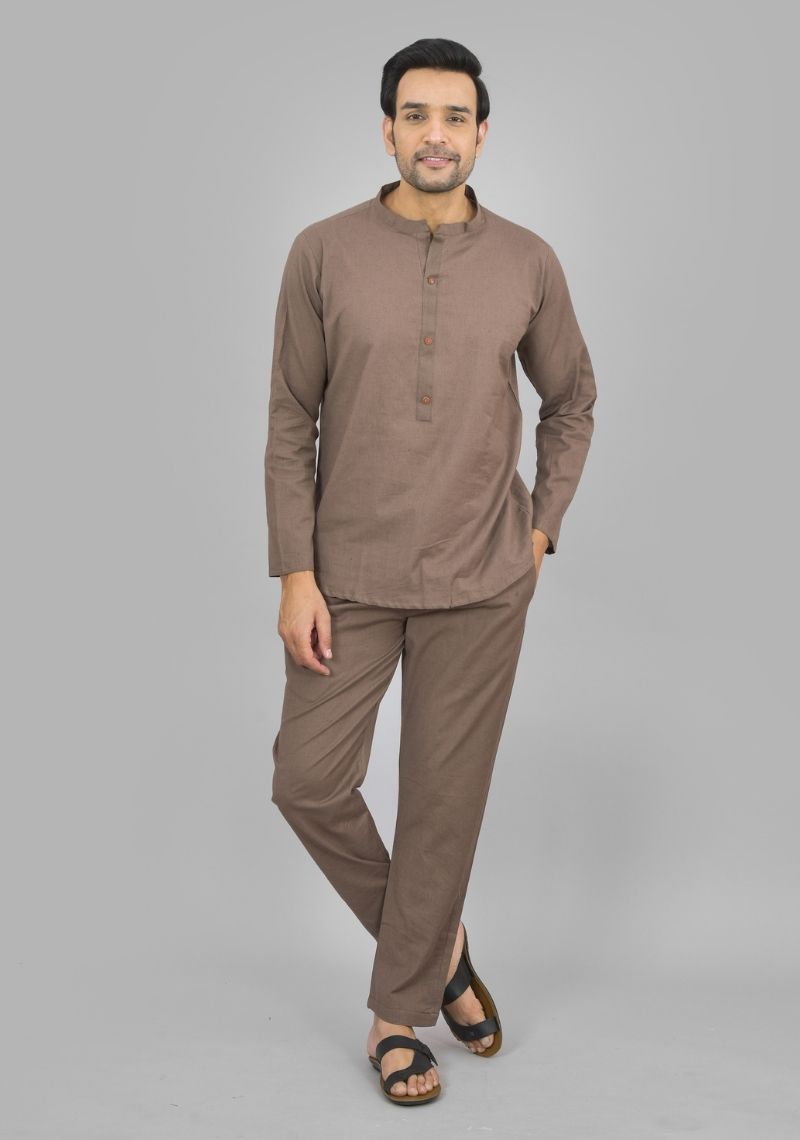 Men Cotton Solid Co-ord Set Gray-47318