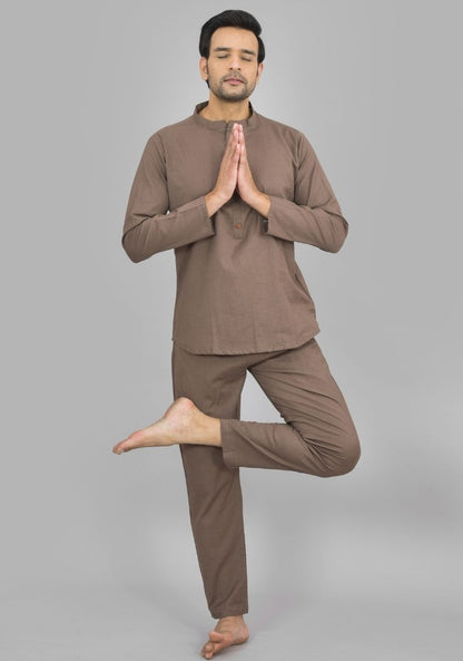 Men Cotton Solid Co-ord Set Gray-47318