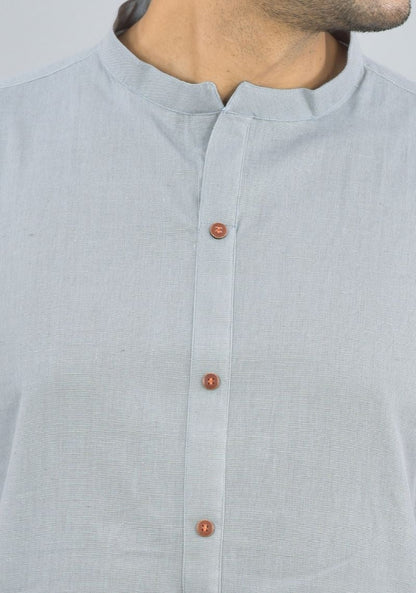 Men Cotton Shirt Solid Co-ord Set Light Gray-47319