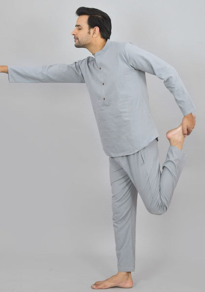 Men Cotton Shirt Solid Co-ord Set Light Gray-47319