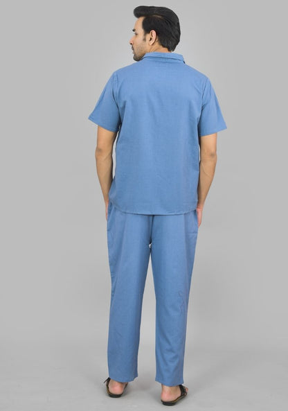 Men Cotton Shirt Solid Co-ord Set Sky Blue-47323