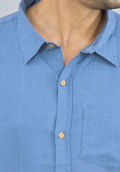 Men Cotton Shirt Solid Co-ord Set Sky Blue-47323