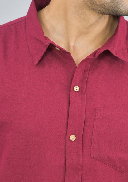 Men Cotton Shirt Solid Co-ord Set Maroon-47324