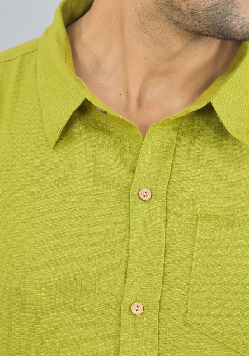 Men Cotton Shirt Solid Co-ord Set Olive Green-47325