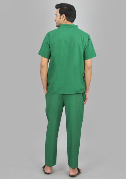 Men Cotton Shirt Solid Co-ord Set Green-47327