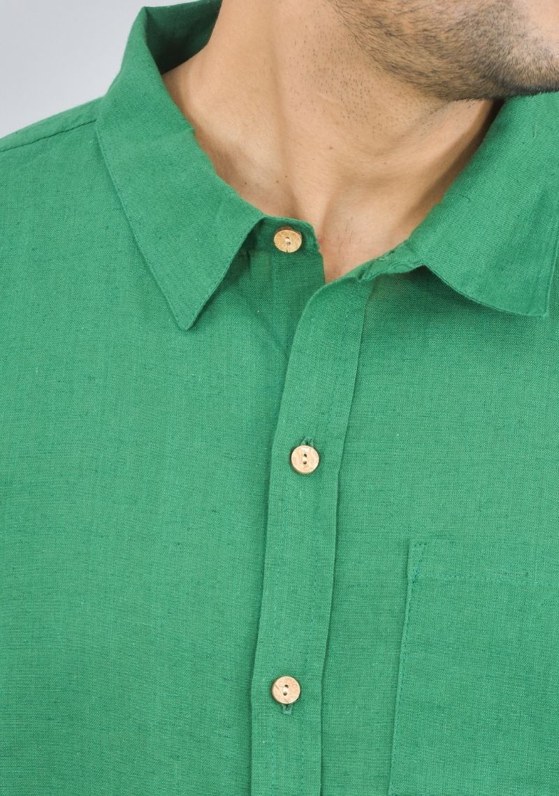 Men Cotton Shirt Solid Co-ord Set Green-47327