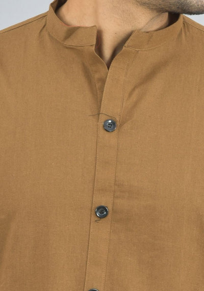 Men Cotton Solid Co-ord Set Brown-47328