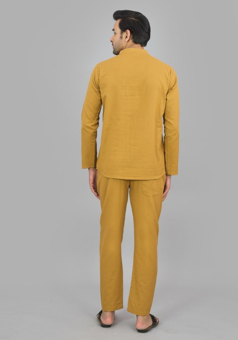 Men Cotton Solid Co-ord Set Beige-47329