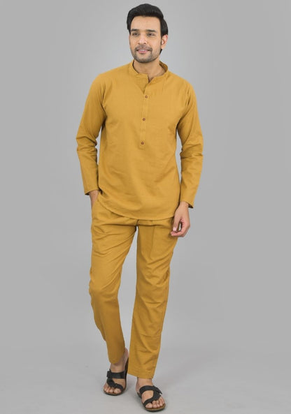 Men Cotton Solid Co-ord Set Beige-47329