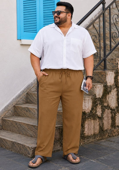 Dark Beige Linen Plus SIze Relaxed Fit Men Pant-51557