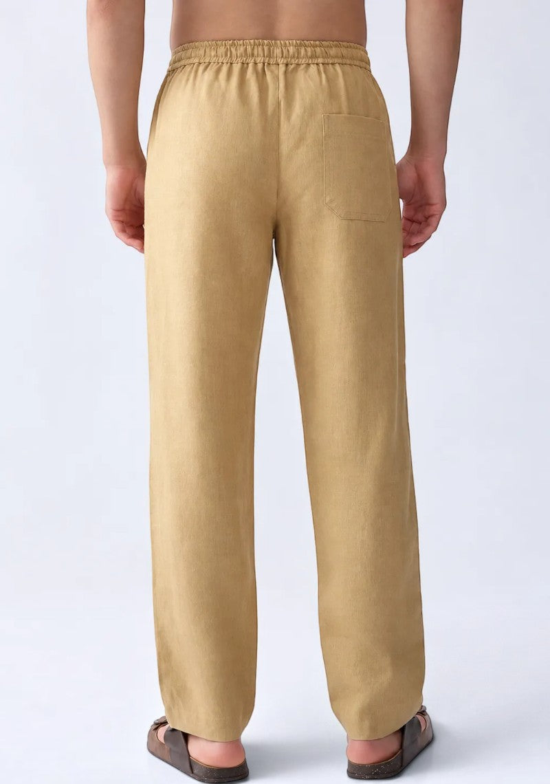 Dark Beige Linen Loose Fit Men Pant-51891