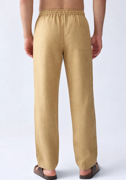Dark Beige Linen Loose Fit Men Pant-51891