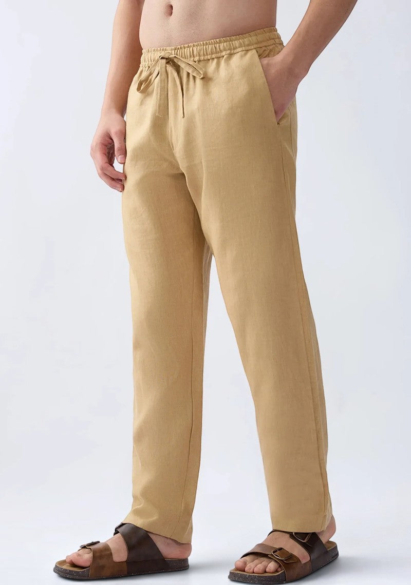 Dark Beige Linen Loose Fit Men Pant-51891