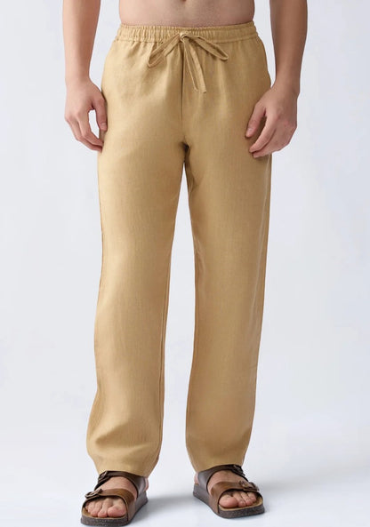 Dark Beige Linen Loose Fit Men Pant-51891