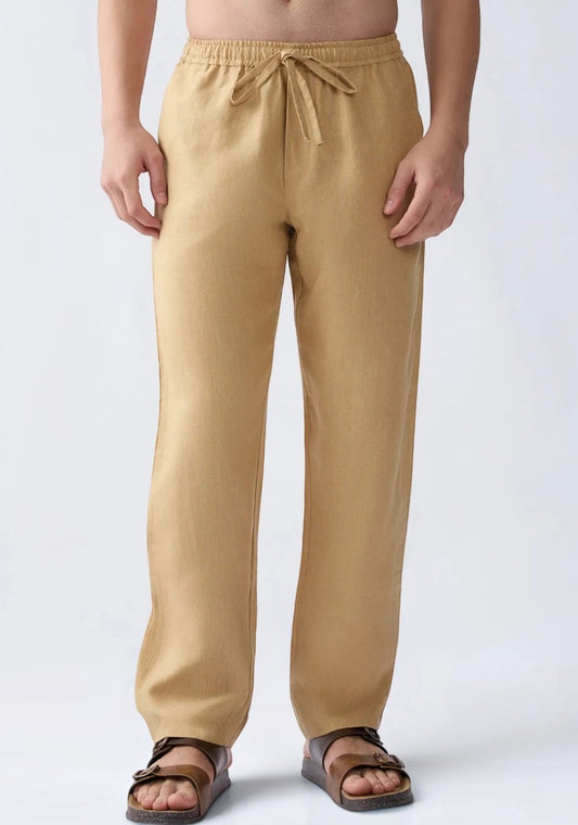 Dark Beige Linen Loose Fit Men Pant-51891