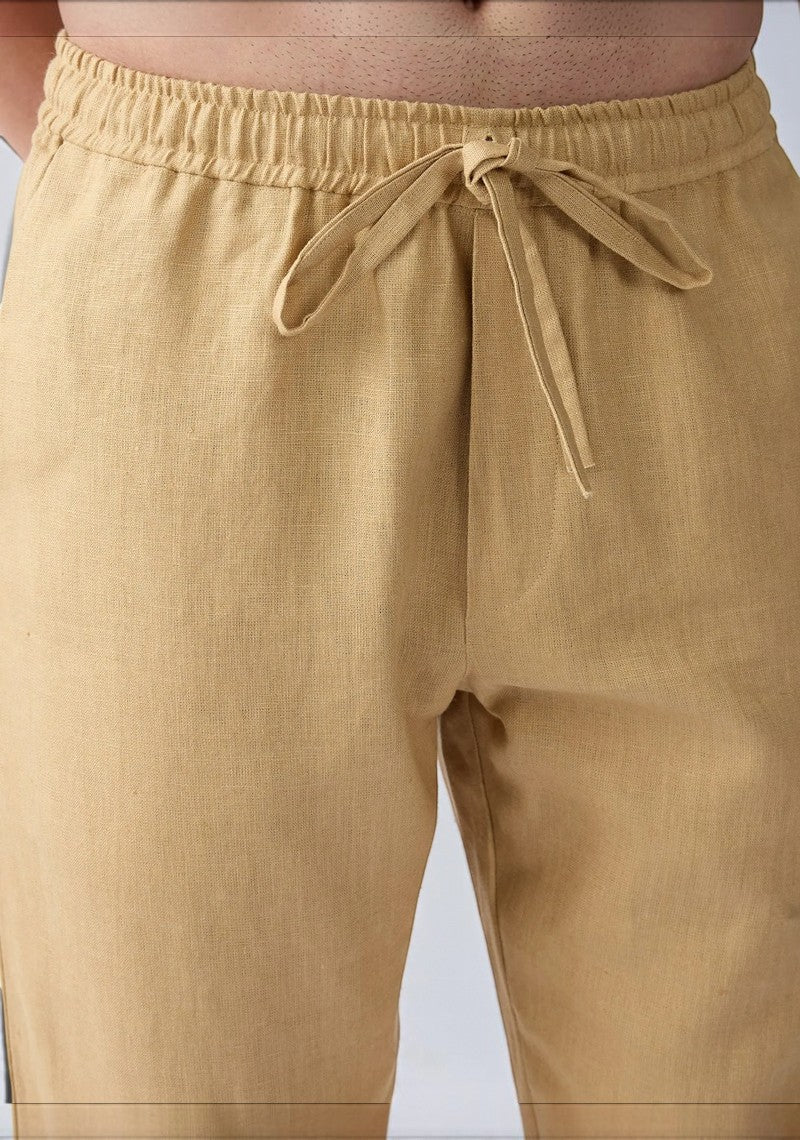 Dark Beige Linen Loose Fit Men Pant-51891