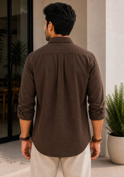 Dark Brown Linen Relaxed Fit Full Sleeve Shirt-51882