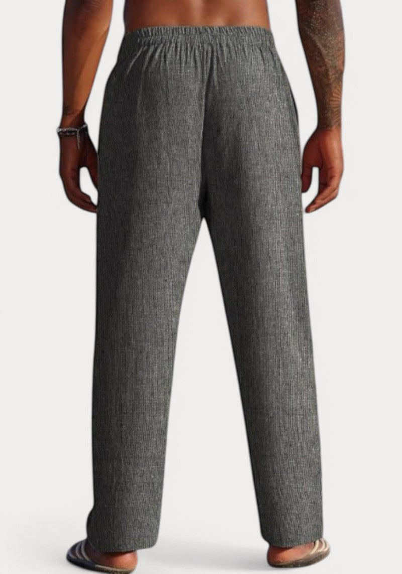 Dark Gray Cotton Linen Loose Fit Men Pant-49513