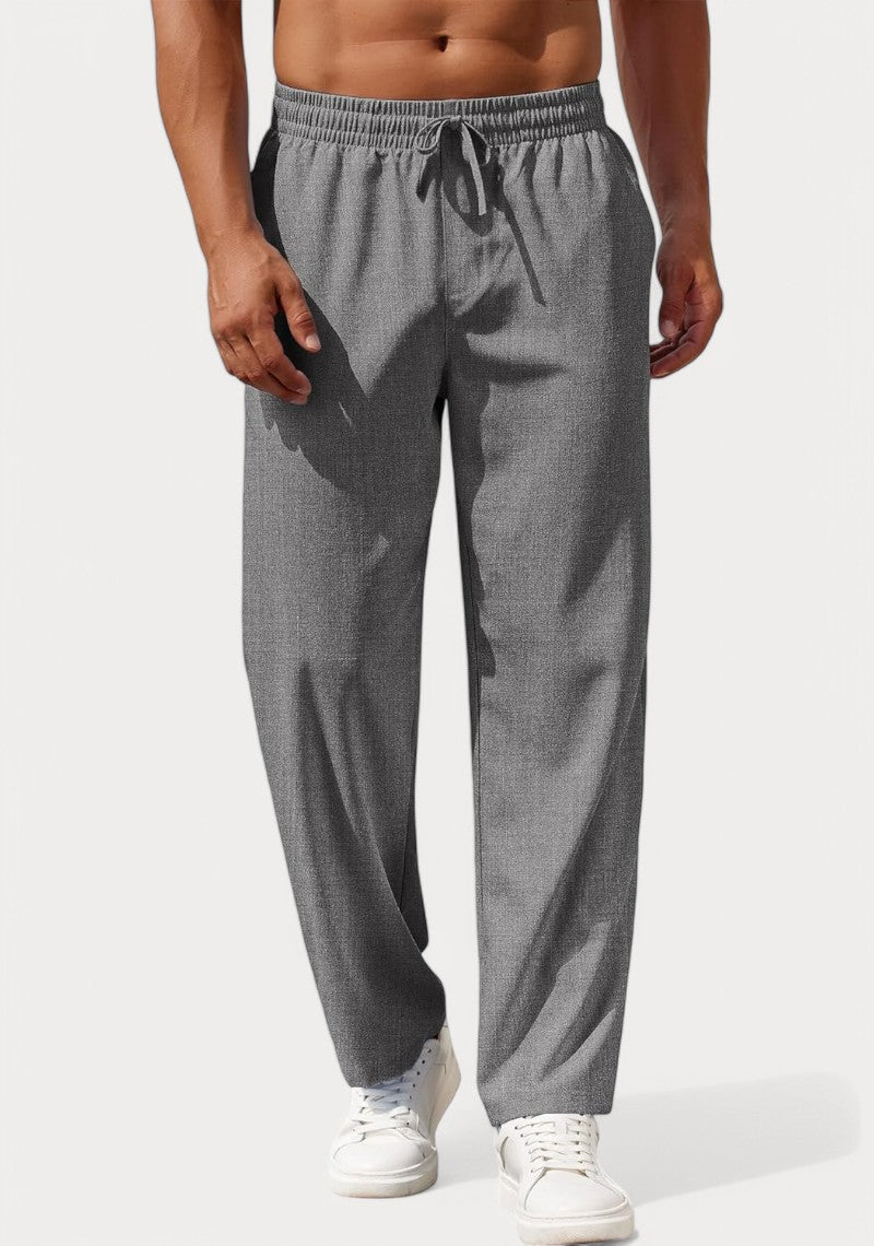 Dark Gray Cotton Linen Loose Fit Men Pant-49522
