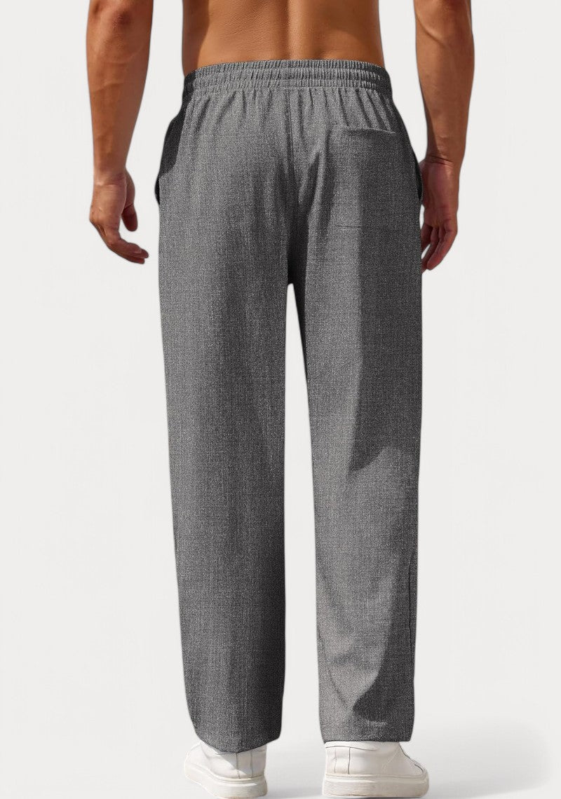 Dark Gray Cotton Linen Loose Fit Men Pant-49522