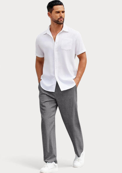 Dark Gray Cotton Linen Loose Fit Men Pant-49522