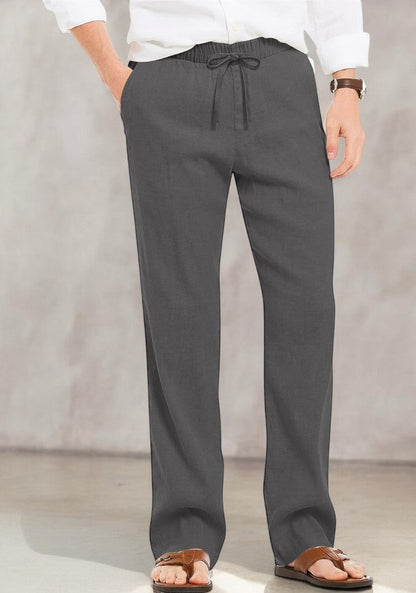 Dark Gray Linen Loose Fit Men Pant-49492
