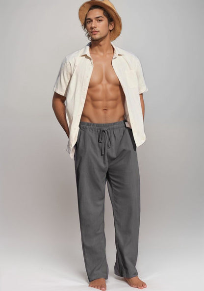 Dark Gray Linen Loose Fit Men Pant-49492