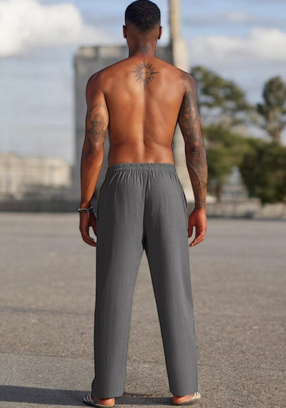 Combo of 2 Linen Loose Fit Men Pant Green and Dark Gray-49622