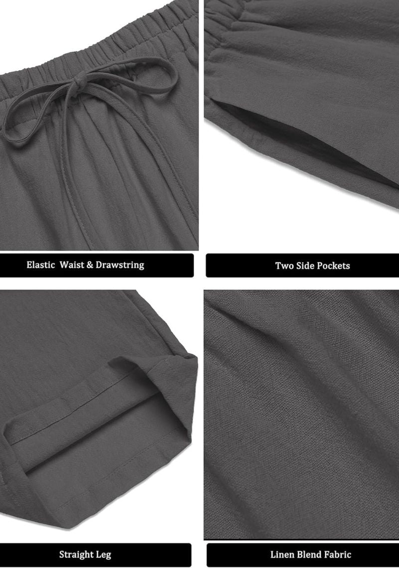 Dark Gray Linen Loose Fit Men Pant-49492