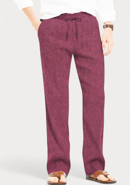 Dark Pink Cotton Linen Loose Fit Men Pant-49509