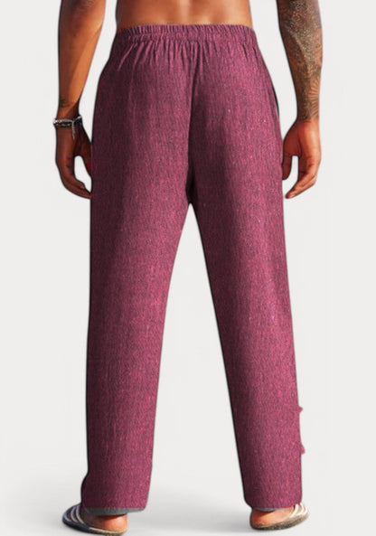 Dark Pink Cotton Linen Loose Fit Men Pant-49509