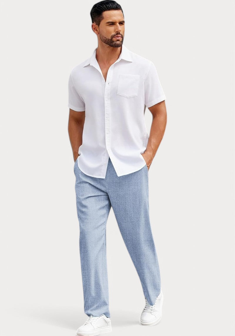 Denim Cotton Linen Loose Fit Men Pant-49521