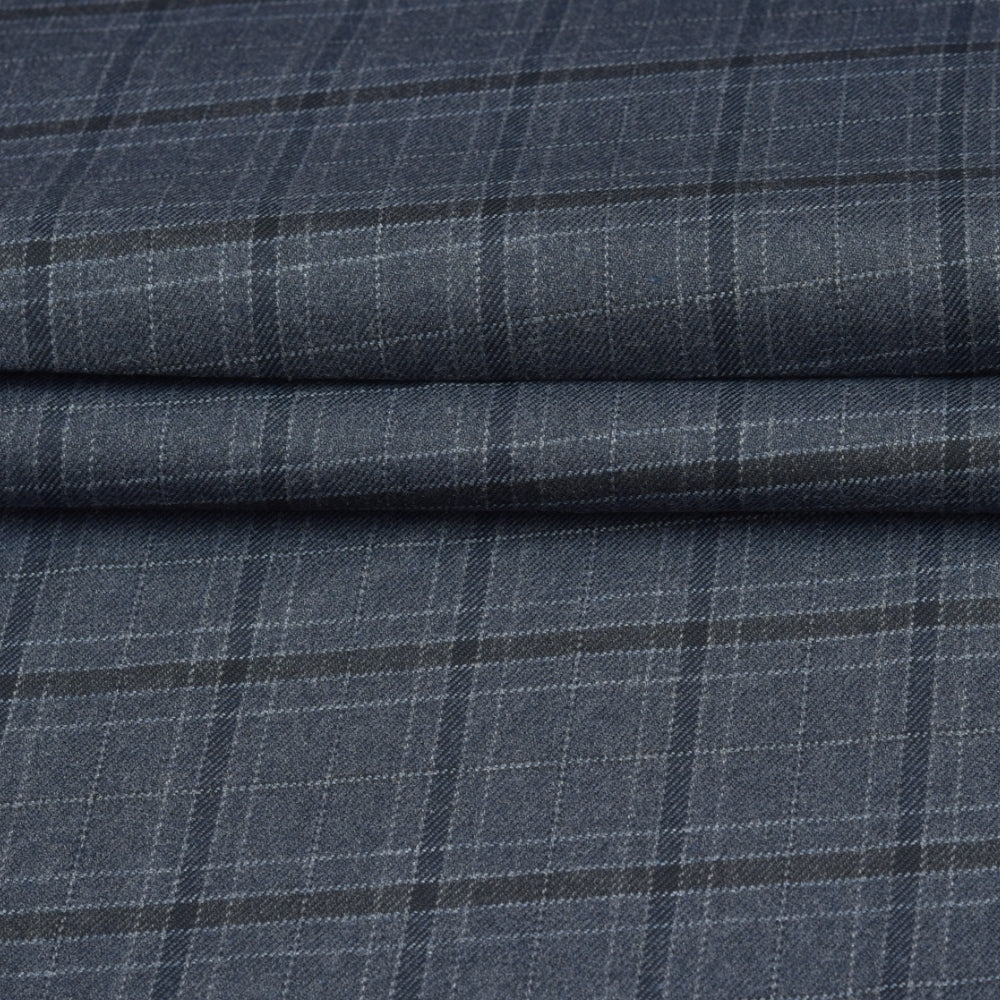Wool Blazer Fabric (2 Meter)-Gray Black Checks-90648