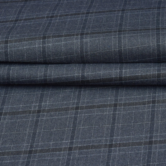 Wool Blazer Fabric (2 Meter)-Gray Black Checks-90648