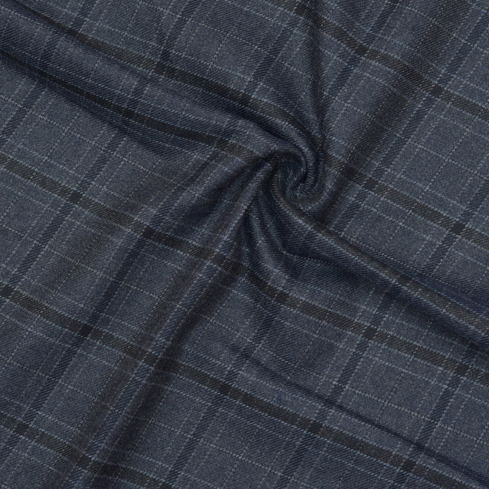 Wool Blazer Fabric (2 Meter)-Gray Black Checks-90648