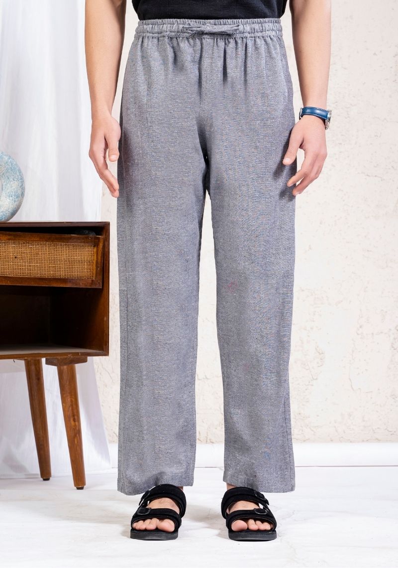 Gray Cotton Linen Loose Fit Men Pant-49527