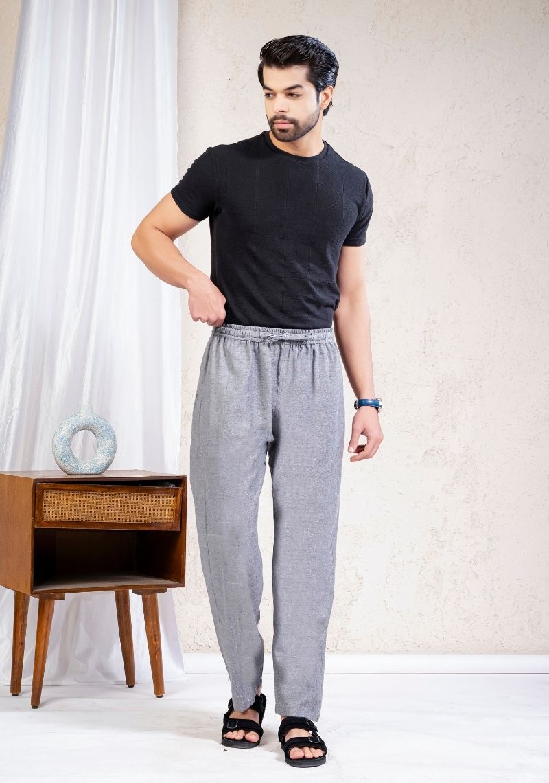 Gray Cotton Linen Loose Fit Men Pant-49527