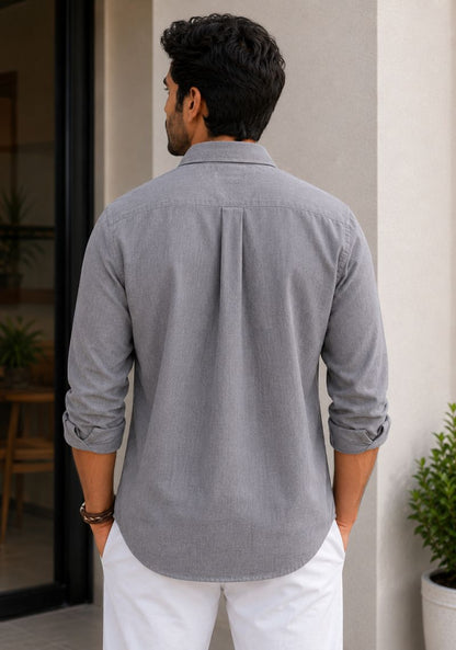 Gray Linen Relaxed Fit Full Sleeve Shirt-51883