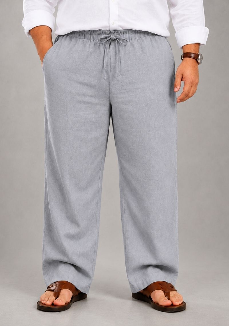Gray Linen Plus SIze Relaxed Fit Men Pant-51565